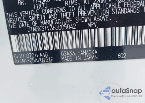 2006 Toyota Rav4 Limited V6 z USA, uszkodzony, nr VIN JTMBK31V365005042